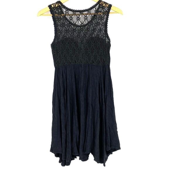 Free People Dress Size Small Women Black Fiesta Crochet Mini Sleeveless Boho - Picture 5 of 7